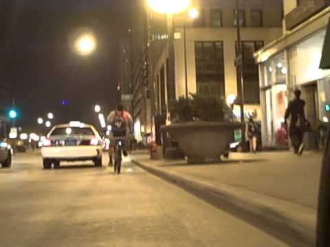Down State srteet Chicago  loop IL on bmx bikes at nite