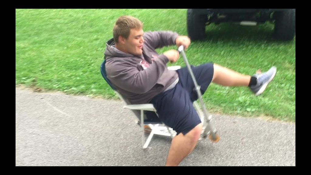 Fat RedNeck Puts Folding Chair On Scooter And Wrecks