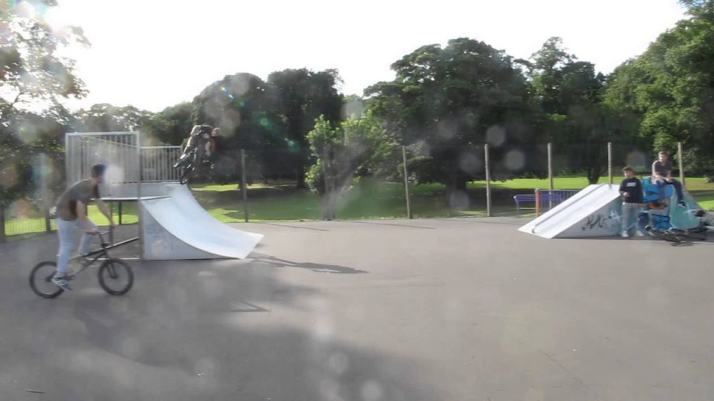 Riding BMX in Potternewton Skatepark, Leeds, UK
