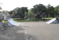 Riding BMX in Potternewton Skatepark, Leeds, UK