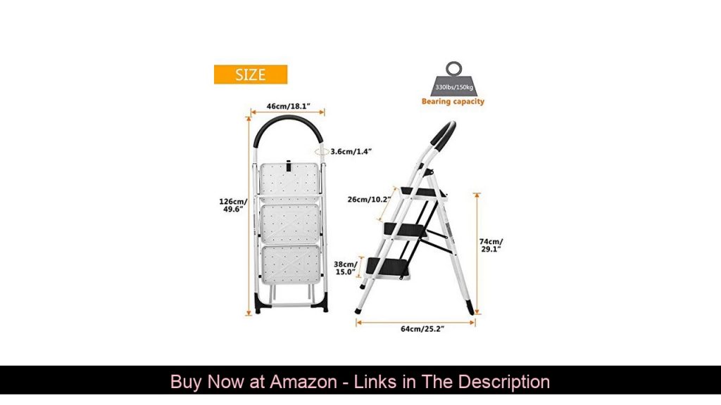 ⚡️ 3 Step Stool, Gimify Folding Step Ladder Steel Stepladders (Upgraded Version) Non-Slip Sturdy St