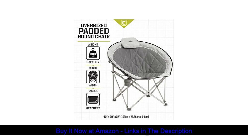 ☘️ Core 40025 Equipment Folding Oversized Padded Moon Round Saucer Chair with Carry Bag, Gray